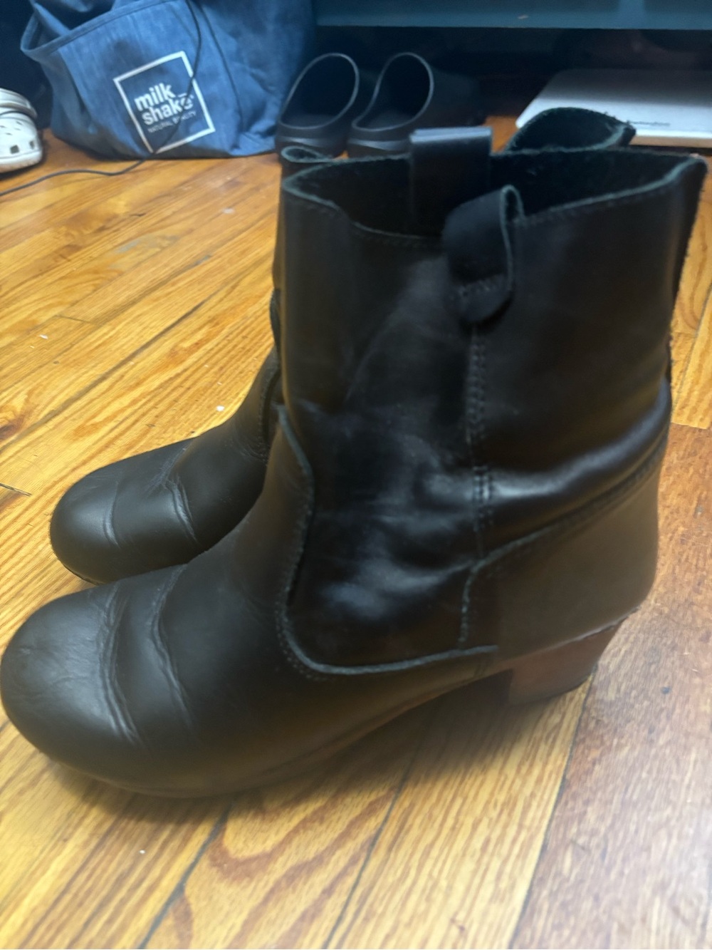 Sanita Black Leather Women's Ankle Booties with Low Heel